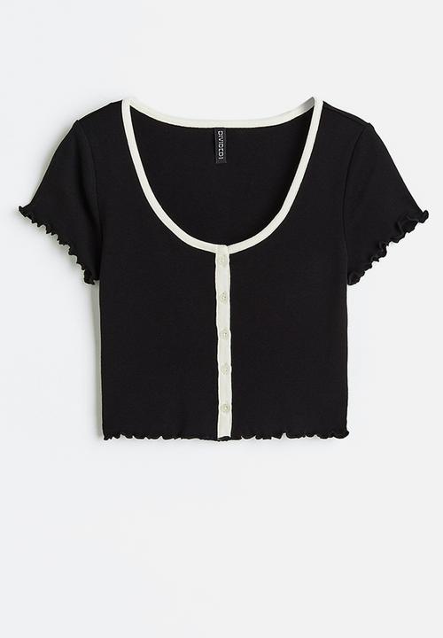 H&M - Button-front cropped top - black