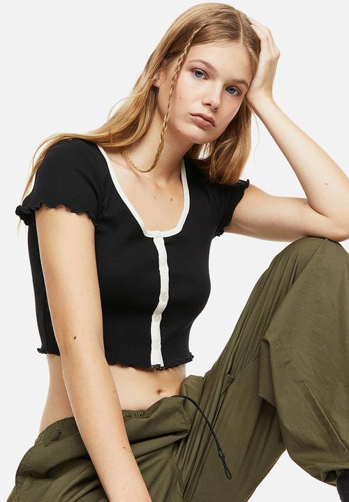 H&M - Button-front cropped top - black