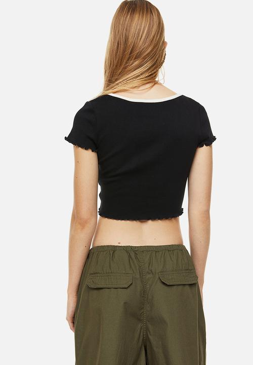 H&M - Button-front cropped top - black