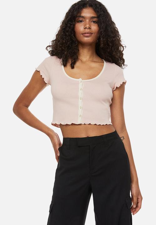 H&M - Button-front cropped top - pink