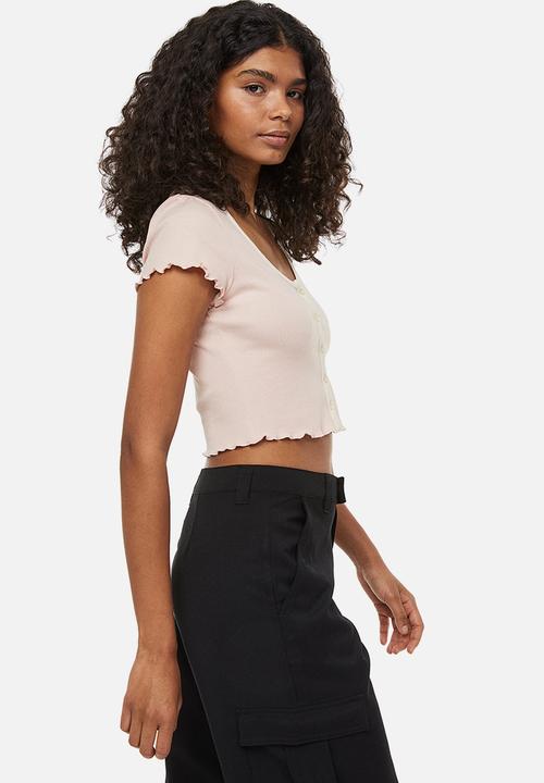 H&M - Button-front cropped top - pink