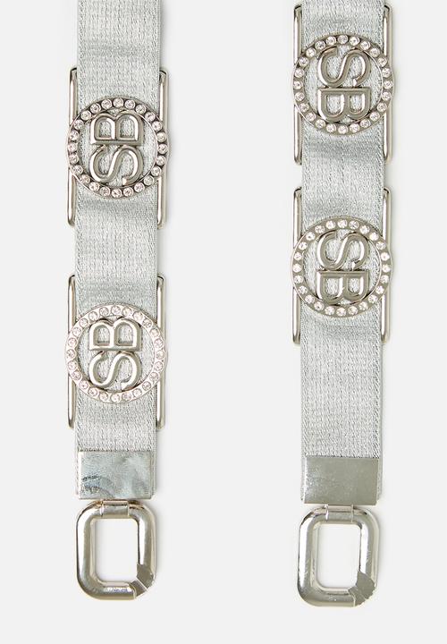SISSY BOY - Karma: elasticated bling branded belt - silver