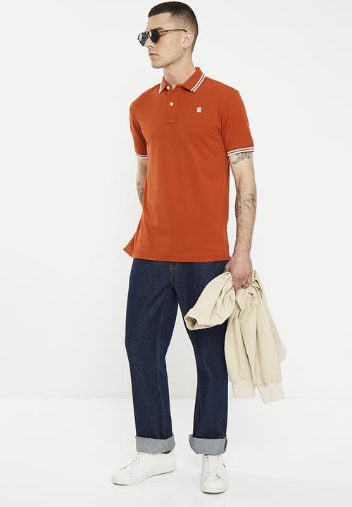 G-STAR - Dunda slim stripe polo short sleeve pk o - rooibos tea