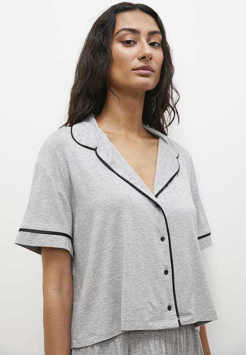 Superbalist - Soft knit piping set - grey mel with black piping