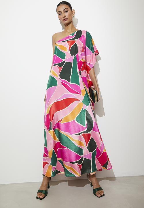 VELVET - Asym kaftan dress - stained glass graphic flower