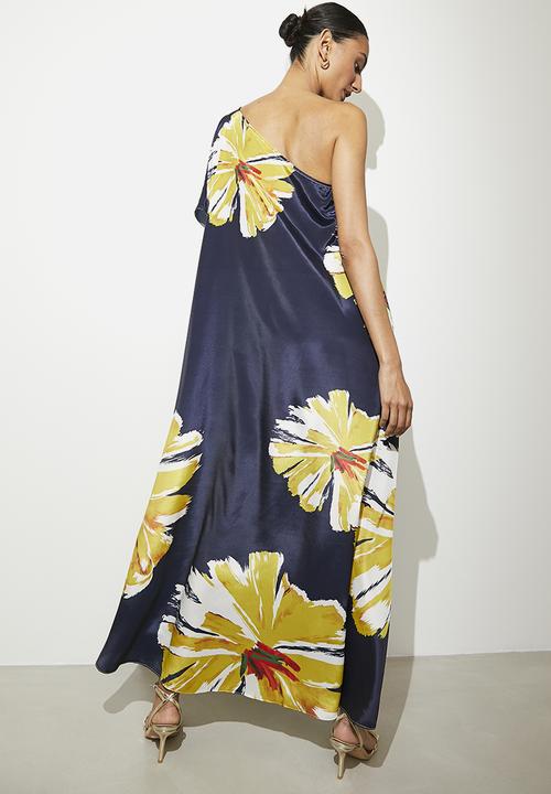 VELVET - Asym kaftan dress - navy & yellow 