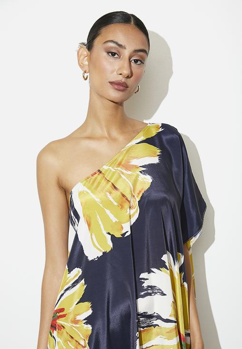 VELVET - Asym kaftan dress - navy & yellow 