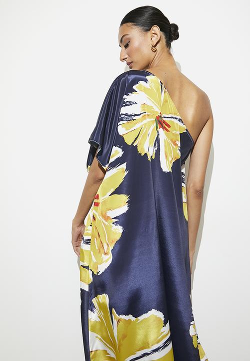 VELVET - Asym kaftan dress - navy & yellow 
