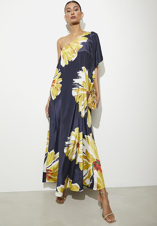 VELVET - Asym kaftan dress - navy & yellow 
