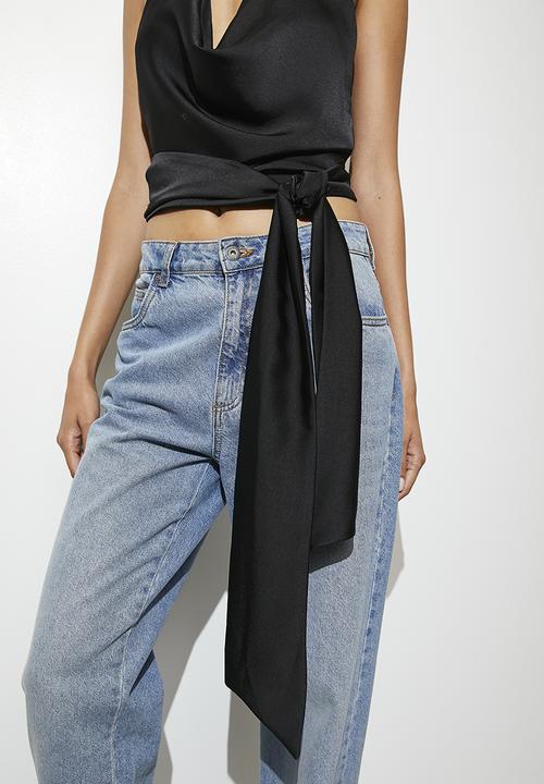 VELVET - Veep v draped satin halter - black