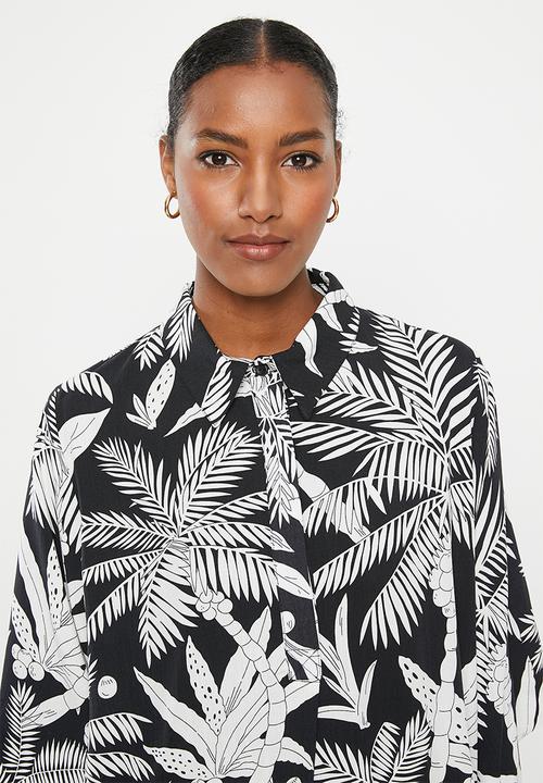 Me&B - Viscose boxy shirt with kimono sleeve - white lotus