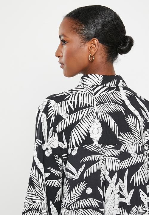 Me&B - Viscose boxy shirt with kimono sleeve - white lotus