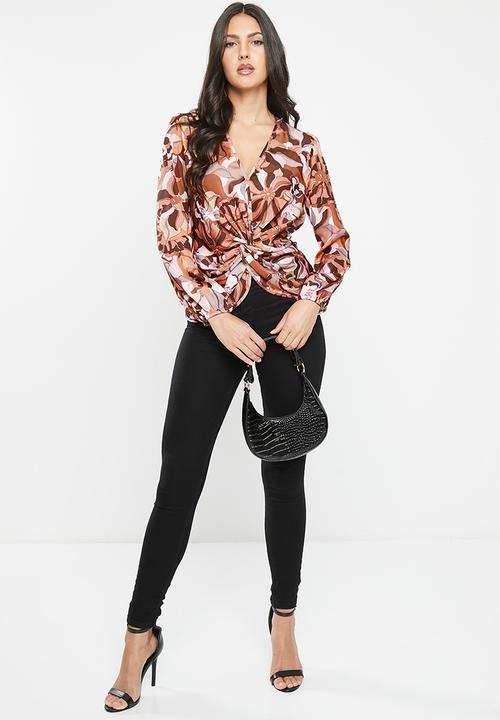 SISSY BOY - Knot yourself: blouse with knot front detail - brown multi