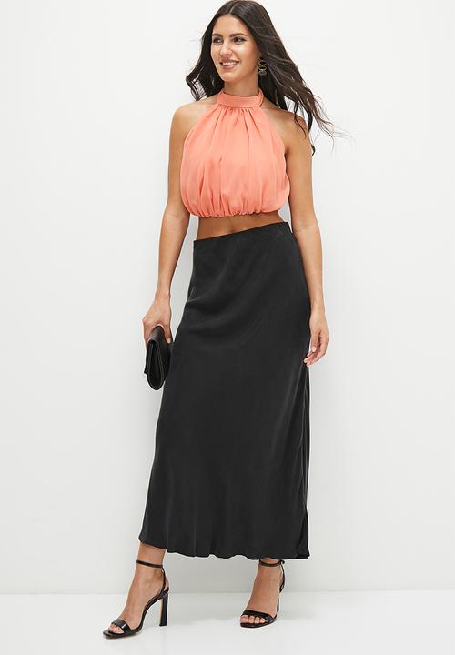 MILLA - Draped cropped halter - canyon clay