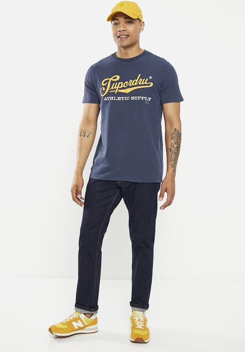 Superdry. - Vintage scripted college tee - nautical navy