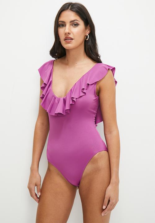MILLA - Back detail ruffle bodysuit - purple