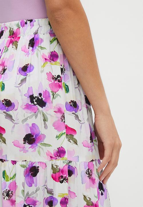 MILLA - Tiered maxi skirts - soft focus bold floral