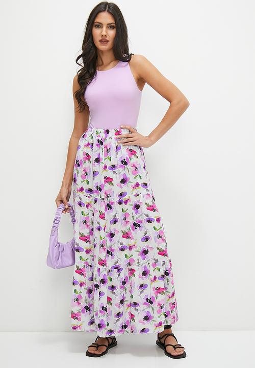 MILLA - Tiered maxi skirts - soft focus bold floral