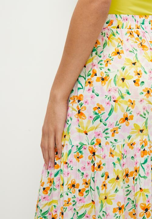 MILLA - Tiered maxi skirts - bright floral burst