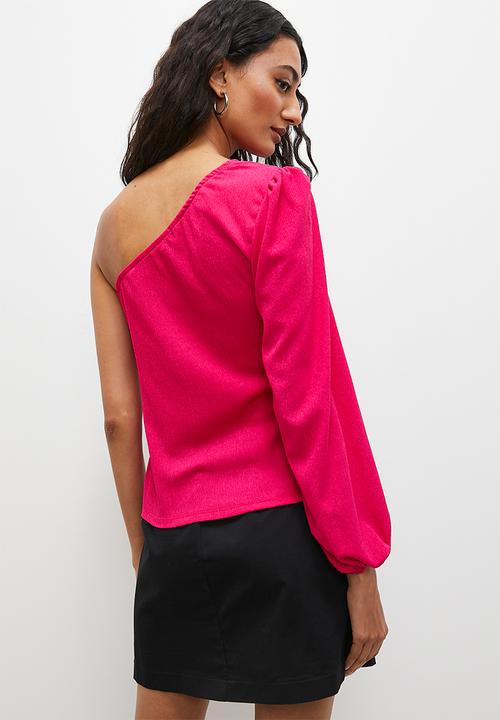 Superbalist - Crinkle knit volume sleeve asymetrical top - fuchsia