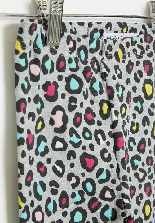 MINOTI - Girls leopard aop basic legging - grey