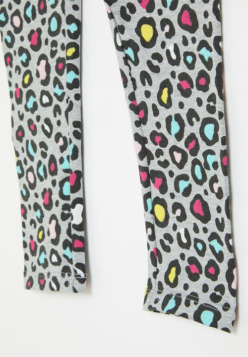 MINOTI - Girls leopard aop basic legging - grey