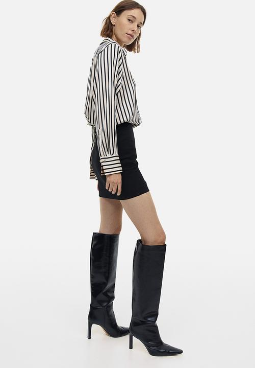 H&M - V-neck blouse - black & white striped