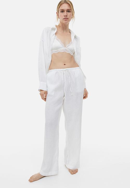 H&M - Wide linen-blend trousers - white