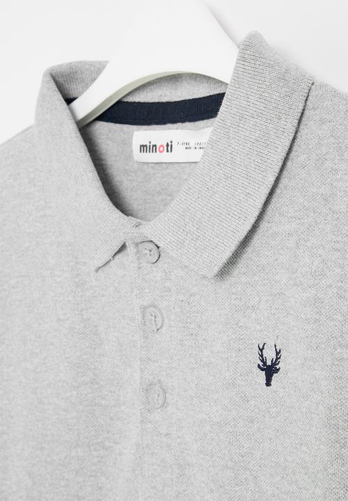 MINOTI - Boys basic long sleeve polo top - grey marle