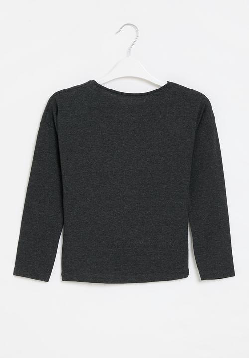 MINOTI - Girls basic graphic long sleeve top - black