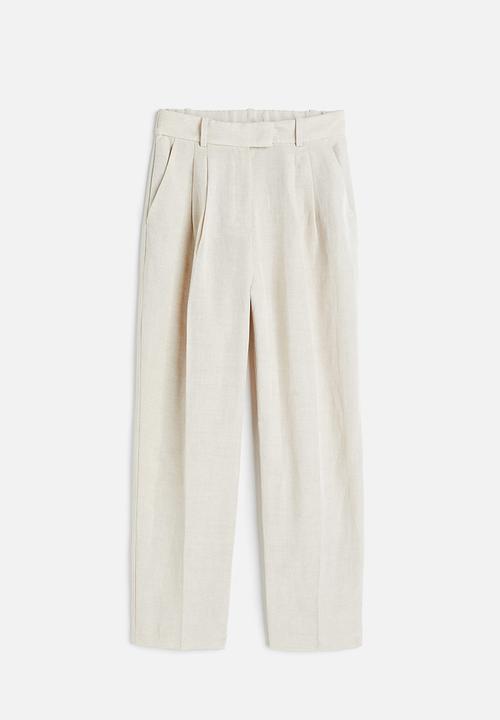H&M - Tapered linen-blend trousers - light beige 