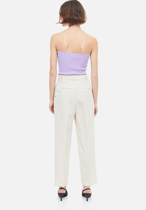 H&M - Tapered linen-blend trousers - light beige 
