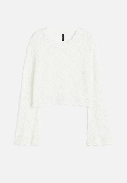 H&M - Cropped hole-knit jumper - cream 