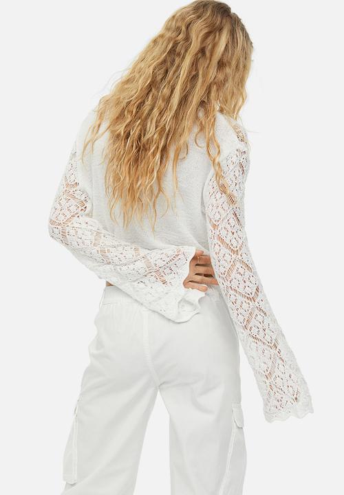 H&M - Cropped hole-knit jumper - cream 