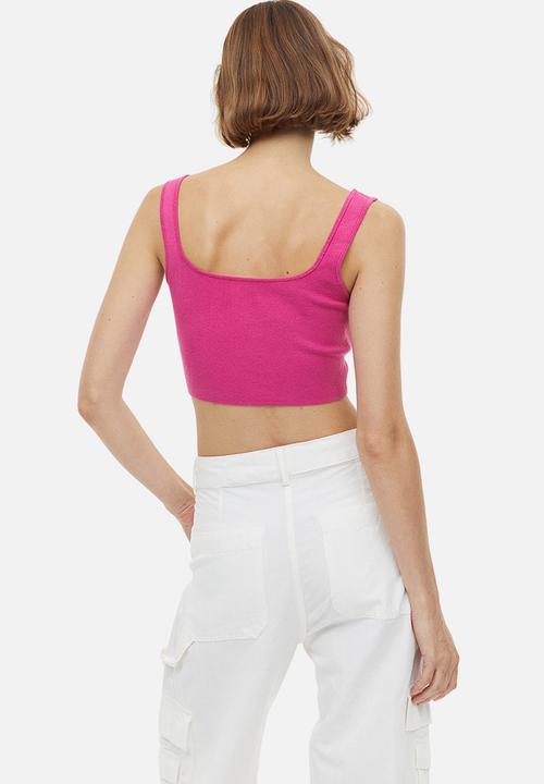H&M - Fine-knit corset top - cerise 