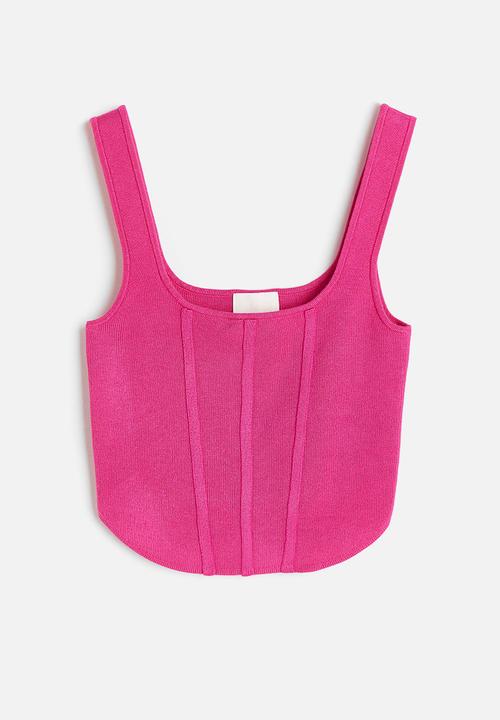 H&M - Fine-knit corset top - cerise 