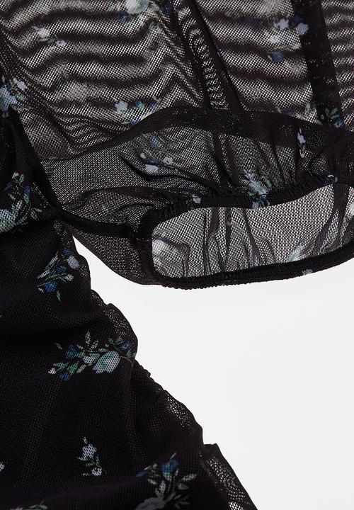 H&M - Gathered mesh dress - black floral 
