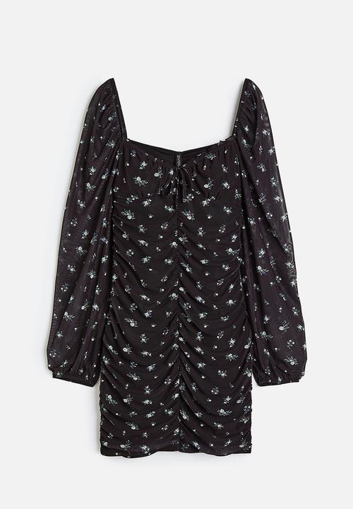 H&M - Gathered mesh dress - black floral 