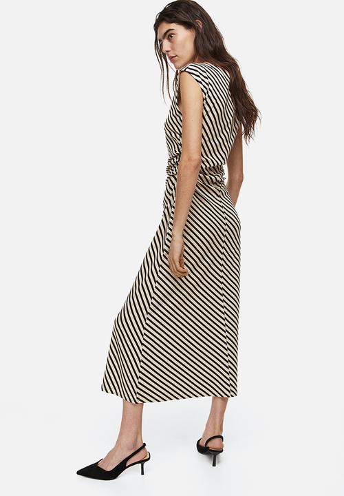 H&M - Gathered dress - light beige striped 