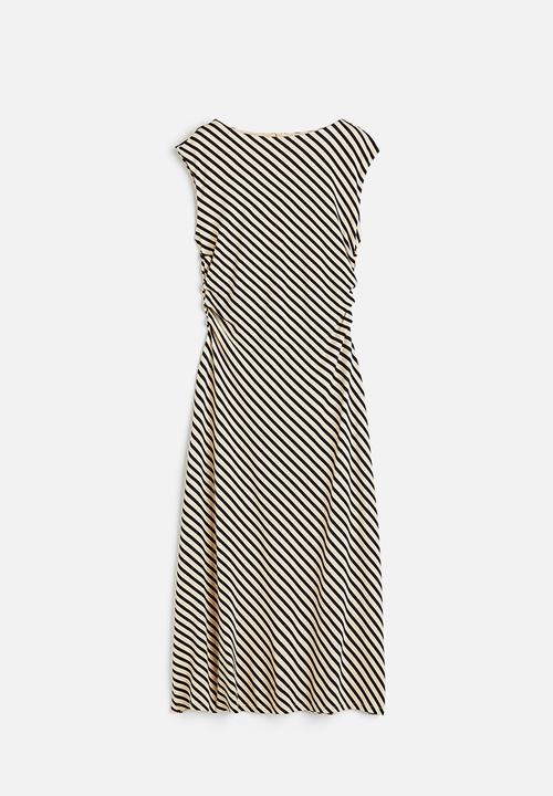 H&M - Gathered dress - light beige striped 