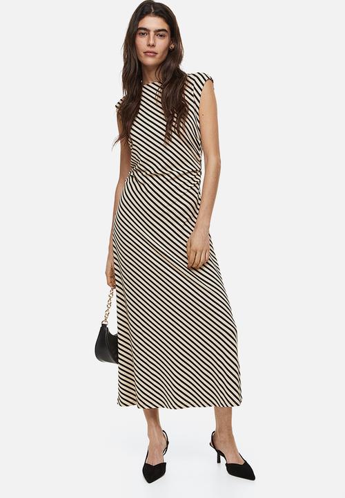 H&M - Gathered dress - light beige striped 