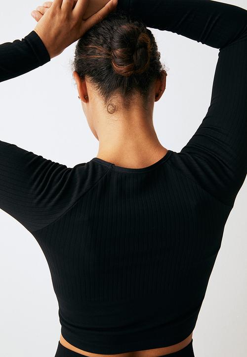 H&M - Drymove™ seamless cropped sports top - black