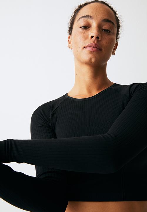 H&M - Drymove™ seamless cropped sports top - black
