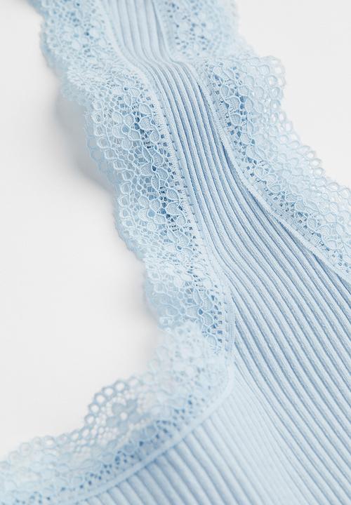 H&M - Lace-trimmed ribbed dress - light blue