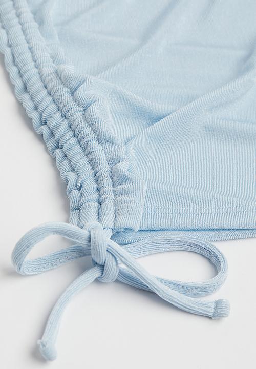 H&M - One-shoulder drawstring top - light blue 
