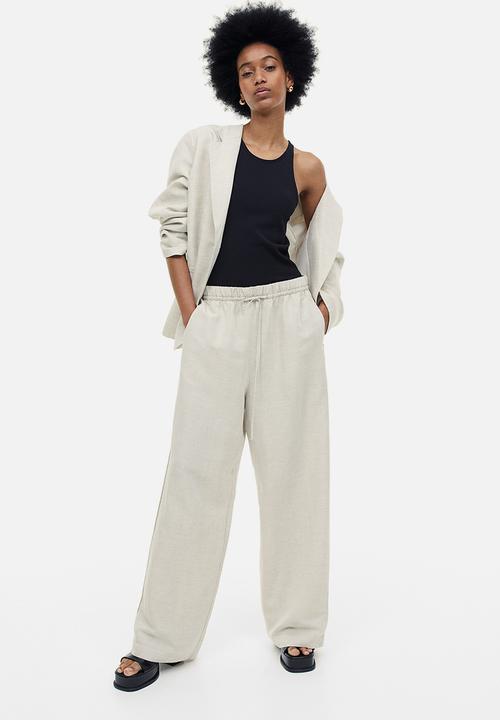 H&M - Linen-blend pull-on trousers - light beige 