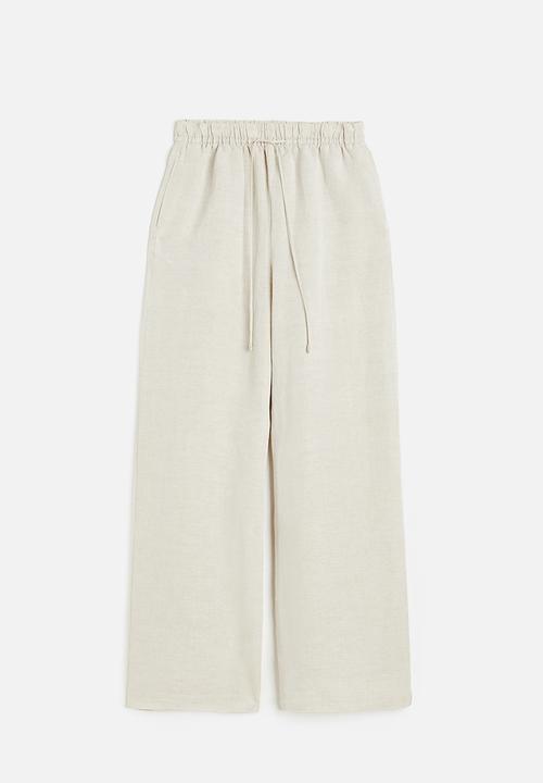 H&M - Linen-blend pull-on trousers - light beige 
