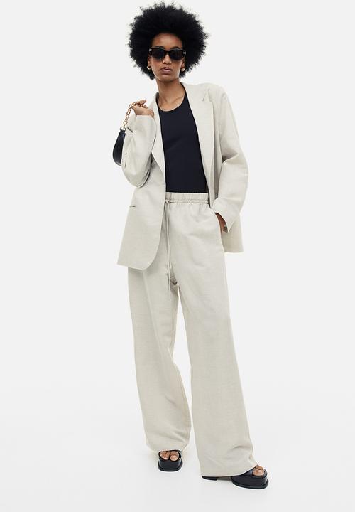 H&M - Linen-blend pull-on trousers - light beige 