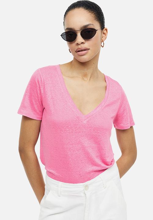 H&M - Linen T-shirt - pink