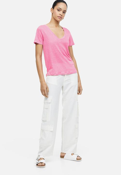 H&M - Linen T-shirt - pink